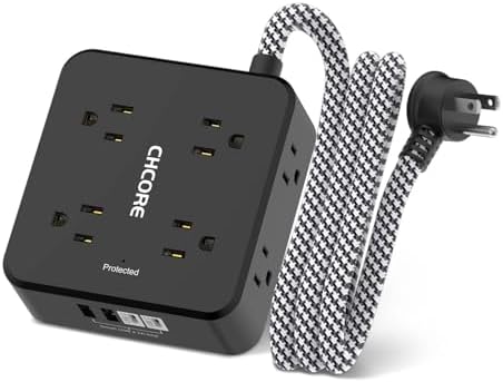 CHCORE 5 Ft Surge Protector Power Strip – 8 Outlet Power Hub with 4 USB Ports (2 USB-C) for Rapid Charging, Flat Plug Design for Space-Saving Convenience in Home and Office, ETL Certified for Enhanced Safety and Performance