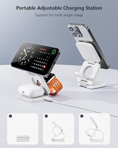 Antank 3-in-1 Magnetic Wireless Charging Station for Apple Devices – Compact Foldable Charger for i Phone 16/15/14/13/12, Air Pods Pro/2/3, and Apple Watch Series Ultra/SE/9/8/7/6/5/4/3/2/1 – Fast Charging, Enhanced Compatibility, Ideal for Travel and Home Use