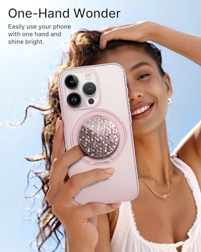 Glamour Pearl Magnetic Phone Grip Holder with Adjustable Kickstand – Ultimate Versatile Smartphone Accessory for i Phone, Android & Kindle – Secure Hands-Free Viewing & Stylish Design – Includes Magnetic Adapter for Effortless Compatibility and Enhanced Usability