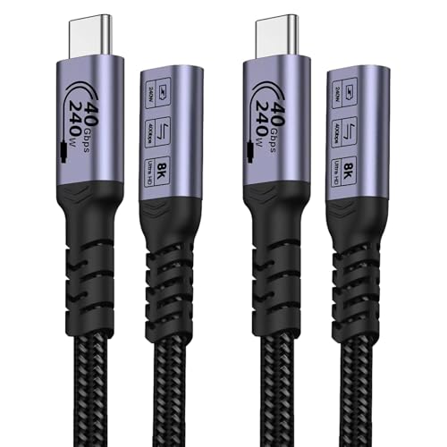 Ultimate USB C Extension Cable 3.3 FT – Dual Pack of 240 W Fast Charging & 40 Gbps Data Transfer Cords for Seamless 8 K Video Connectivity – Type C Male to Female Adapter for i Phone 16/15 & PSVR2 – Superior Speed and Compatibility for Enhanced Device Performance