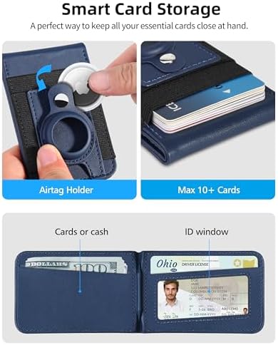 for Magsafe Wallet Stand with Airtag Holder, Strongest Magnetic Wallet for iPhone 16/15/14/13/12 Series, ID Window, 4 Card Slots, 10 Cards Holder, Vegan Leather, RFID Blocking, Black – Enhanced Compatibility and Speed