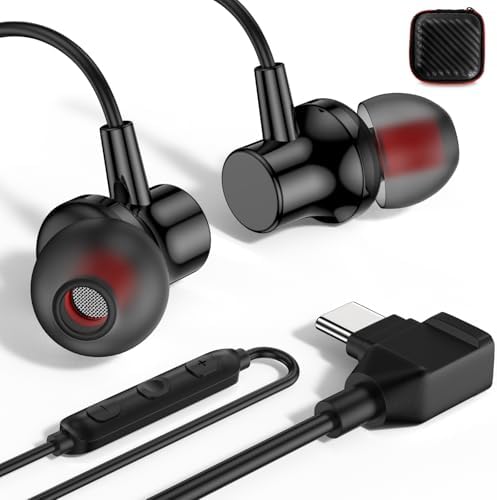 Premium Wired USB C Earbuds for i Phone 16 Pro Max, Samsung Galaxy S25 & Google Pixel – Ergonomic Noise Cancelling Earphones with Hi-Fi Sound Quality, Integrated Volume Control & Right Angle Plug for Comfort – Perfect for Music Lovers & Professionals on the Go
