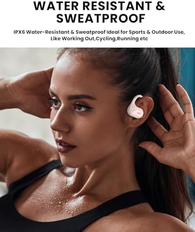 Beige Wireless Bluetooth 5.3 Open Ear Sports Earbuds – Ultra-Light Air Conduction Headphones with 30-Hour Battery Life, Enhanced Bass, and Secure Fit for Active Enthusiasts – Ideal for Running, Workouts, and Effortless Calls