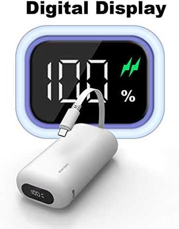 Ultra-Compact 10,000 m Ah Fast Charging Power Bank with Integrated USB-C Cable – Essential Portable Charger for i Phone 15, Samsung Galaxy S23, Note20, and More – LED Display for Easy Battery Monitoring and Enhanced Compatibility
