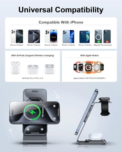 Upgrade Your Charging Routine with the Znn Yoo 3 in 1 Wireless Charger for Apple Devices – Premium Aluminum Alloy Station for i Phone 16/15/14/13/12 Pro Max Plus Mini, Apple Watch 9/8/7/6/5/4/Ultra/SE, and Air Pods Pro/3/2 – Fast, Efficient Charging Solution for Seamless Connectivity and Style