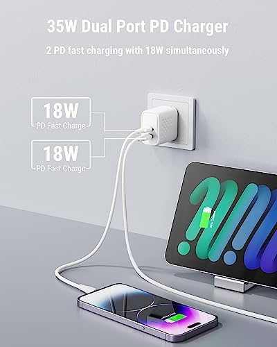VOLTME 35 W Dual USB-C Wall Charger – Compact Fast Charging Power Adapter with PPS Technology for i Phone 14/13, Mac Book Air, i Pad Pro & Galaxy Devices – Portable & Foldable for Home, Office, and Travel Power Needs