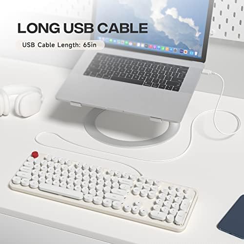Retro-Inspired Wired Keyboard with Round Keys – Stylish Dark Blue USB Typing Experience for PC & Laptop Users – Ergonomic Full-Size Design for Enhanced Comfort and Productivity – Perfect for Windows Compatibility and Nostalgic Aesthetics
