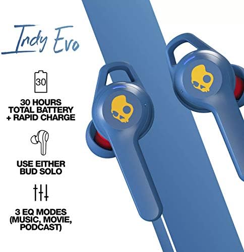 Skullcandy Indy Evo Wireless Earbuds – 30-Hour Battery Life, IP55 Sweat Resistant, Universal Compatibility for i Phone & Android – Touch Control Bluetooth Headphones in Grey for All-Day Comfort and Premium Sound Experience