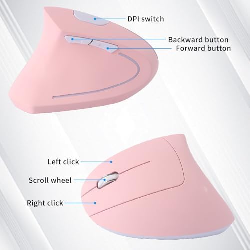 Ergonomic Left-Handed Wireless Mouse – Sleek Pink 2.4 GHz Vertical Design with Customizable DPI, Quiet Click, and 6 Buttons for Enhanced Comfort and Productivity on Laptops and Desktops