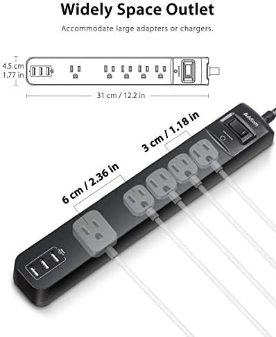 Dual Pack Surge Protector Power Strip with 5 Spacious Outlets and 3 Fast USB Ports – 1875 W/15 A Capacity for Home Office Efficiency, 6 Ft Durable Braided Cord, Smart Overload Protection, Wall Mountable Flat Plug Design for Optimal Space Utilization and Device Safety