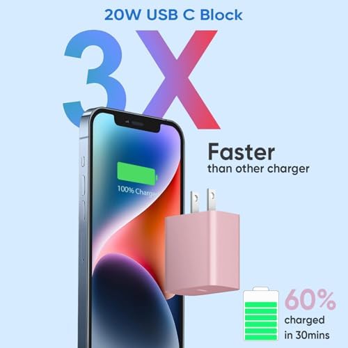 Ultra-Fast 20 W USB-C Wall Charger Block for i Phone 16/15 – 3-Pack Super Charging Adapter for i Phone, i Pad & Air Pods – Compact PD Type C Power Delivery Solution with Enhanced Compatibility & Safety Features