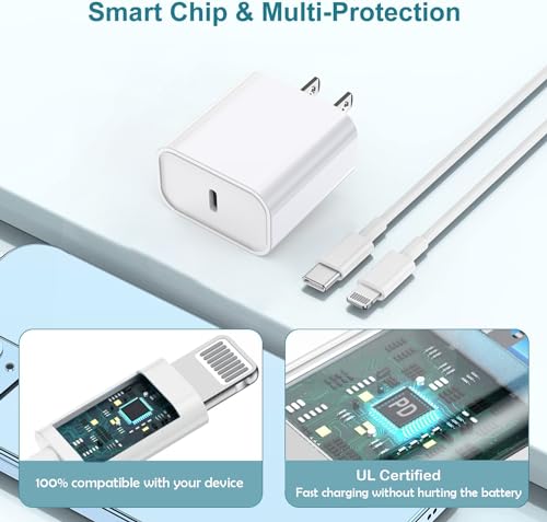 Super Fast i Phone Charger Bundle – 10-Foot MFi Certified USB-C to Lightning Cable with High-Power Charging Block for Instant Compatibility with i Phone 14/14 Pro Max/14 Plus/13/13 Mini/12/11/X/XR/SE & i Pads – Unmatched Speed & Durability for Effortless Charging on the Go