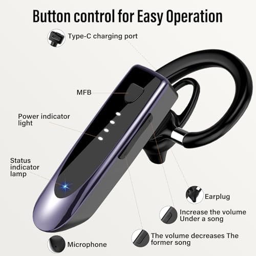 Atheewon Bluetooth Earpiece: Premium Wireless Headset with Advanced Noise-Cancellation | 20-Hour Talk Time & 180-Hour Standby for Ultimate Convenience | Perfectly Ergonomic Design in Modern Silver and White | Bluetooth 5.4 Technology for Reliable Connectivity | Ideal for Business Professionals, Truckers, and Drivers Seeking Crystal-Clear Communication