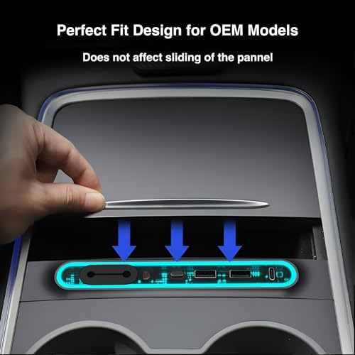 Transform Your Tesla Model 3/Y with the Ultimate USB Hub – Multi-Port Charger with Tricolor LED for 2021-2023 Models – Fast Charging Solution for All Your Devices – Stylish Interior Accessory for Seamless Connectivity