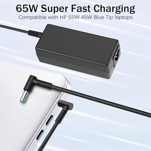 High-Efficiency HP Laptop Power Adapter – 65 W/45 W Smart Blue Tip Charger Compatible with Elite Book, Envy, and Pro Book Models – Advanced Safety Features, Universal Compatibility, and Rapid Charging Performance for Optimal Device Reliability