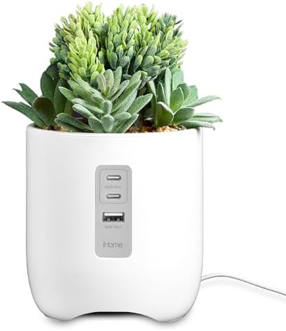 Sleek i Home Power Plant USB Charging Station with Faux Succulent – Modern White Design for i Phone, Android, and More – Eco-Friendly Multi-Device Charging Hub for Stylish Home and Office Decor