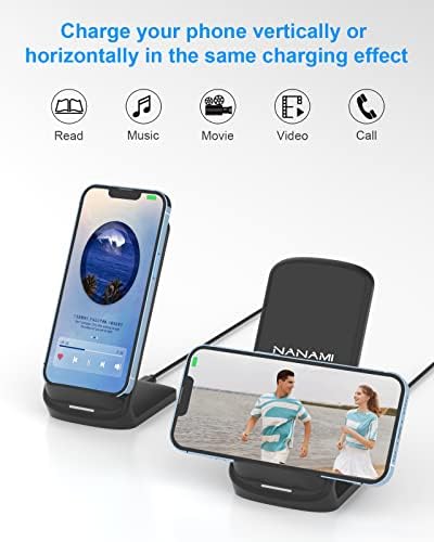 NANAMI Qi-Certified Fast Wireless Charging Stand – Ultimate Compatibility for Samsung Galaxy S25/S24/S23/S22/S21/S20 & i Phone 16/16 Pro/16 Pro Max/15/14/13 – Sleek Design, Rapid Power Delivery, and Adjustable Viewing Angles for a Seamless Charging Experience