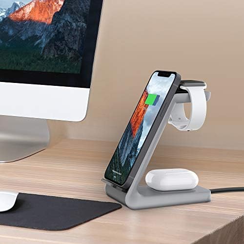 Aduro Power Up Trinity Pro 3-in-1 Wireless Charging Station for Apple Devices – Ultimate Fast Qi Charging Dock for i Phone 12/11/SE, Apple Watch & Air Pods – Sleek Design with Enhanced Safety Features for Efficient Power Management and Organized Device Storage