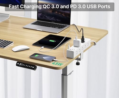 CCCEI 15-Outlet Desk Clamp Power Strip – Ultimate Surge Protector with Fast Charging USB Ports, 6 FT Flat Plug for Enhanced Accessibility, Compatible with 1.6-Inch Tabletops, Sleek Black Design for Modern Workspaces