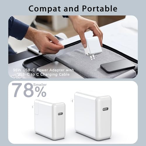 EDRF 96 W USB-C Fast Charger for Mac Book Pro & Air – High-Performance Power Adapter with 6.6 ft Type-C Cable for i Pad Pro and All USB-C Devices – Ultimate Safety Features and Lightweight Design for Effortless On-the-Go Charging