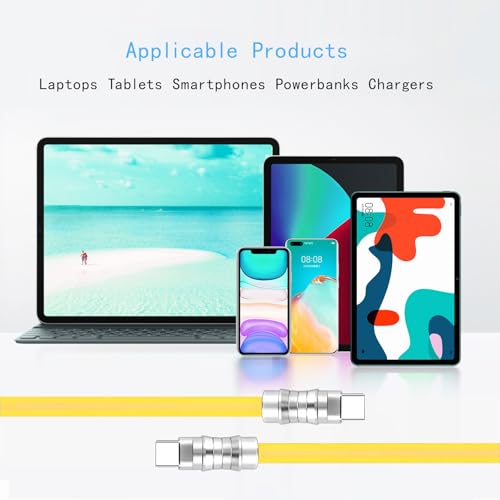 USB C to USB C Silicone Cable 2Pack 10FT, Ultra Flexible & Soft USB Type C 100W Fast Charging Cable, Geek Industrial PD Data Transfer Cable for Phones,Tablet,Laptops(Yellow) – Enhanced Compatibility and Speed