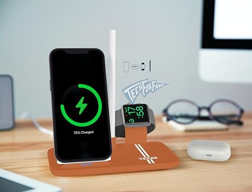 SOAR NCAA 4-in-1 Wireless Charging Docking Station: Rapid Charge Solution for i Phone, Apple Watch, Air Pods & Apple Pencil – Official NCAA Design for Ultimate Fan Experience and Device Compatibility