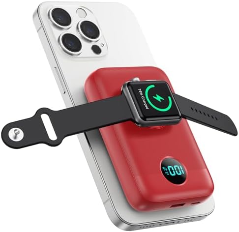 Magnetic 4-in-1 Portable Charger 10800 m Ah – Fast Charging Power Bank with Integrated Apple Watch Charger, QC4.0 & 20 W PD Technology, LCD Battery Status Display for i Phone 16/15/14/13/12 Series & Mag Safe Compatibility, Perfect for Travel & Daily Use