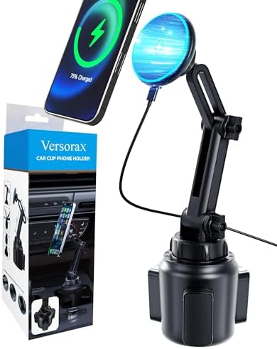Magnetic Cup Phone Holder Car Wireless Charger for MagSafe, 15W Fast Charging Car Mount Stand for iPhone 16 Pro Max/15/14/13/12, Cupholder Expander, LED Light Ring, Strong N52 Magnets – Enhanced Compatibility and Speed