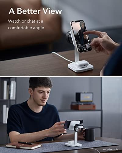 Ultimate ESR 2-in-1 Mag Safe Charging Station for Apple Devices – Fast Wireless Charger Stand for i Phone 16/15/14/13/12, Apple Watch, & Air Pods – Sleek Black Design for Dual Device Convenience and Enhanced Speed