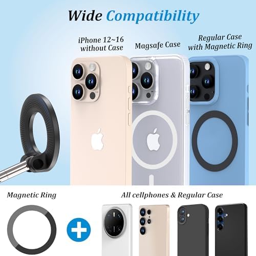 PlusAcc Vacuum Magnetic Phone Holder for Car – Suction Cup Phone Mount 360° Rotatable Foldable Portable Strong Magnet Stand for iPhone 16/15/14/13 in Gym, Mirror, Smooth Surface, All Vehicles – Enhanced Compatibility and Speed