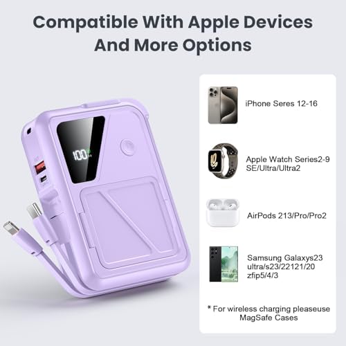 Revolutionary 3-in-1 Magnetic Wireless Power Bank – 10,000 m Ah Capacity with Built-in Cables and AC Plug – 22.5 W Fast Charging for i Phone 15/14/13/12, Apple Watch, and Air Pods – Ultimate Travel Companion for Seamless Device Charging