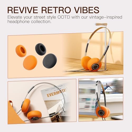 Y3 Retro Wired Headphones – Nostalgic 80 s & 90 s Style Headset with Adjustable Headband, Lightweight Comfort, and Universal 3.5 mm Jack Compatibility – Immerse in Classic Audio with Unique Replaceable Orange Ear Pads for Enhanced Comfort and Fashion