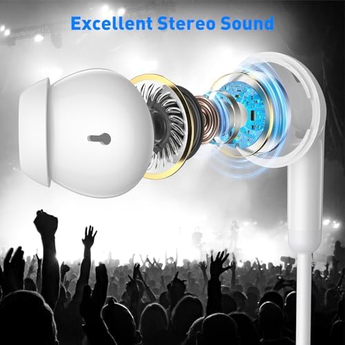 Ultra-Lightweight Wired Earbuds with Built-In Microphone and Volume Control – Premium Sound Quality In-Ear Headphones for Mac, i Phone, Android, and Gaming – Perfect Noise Isolation for Students and Music Enthusiasts