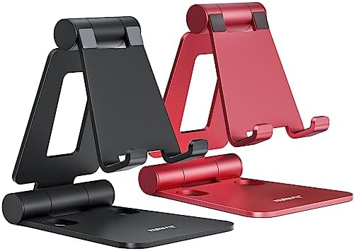 Nulaxy 2 Pack Dual Folding Cell Phone Stand, Fully Adjustable Foldable Desktop Phone Holder Cradle Dock Compatible with Phone 16 15 14 13 12 Pro Xs Xs Max Xr X 8, All Phones, Black & Silver – Enhanced Compatibility and Speed