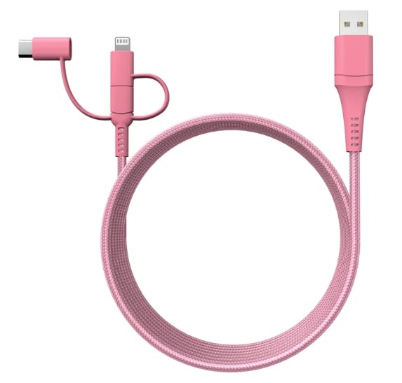 Versatile 3-in-1 Universal Charging Cable – 6 ft Nylon Braided Charger for i Phone, Android & More | Lightning, Type C & Micro USB Compatibility | Fast Charging Solution in Vibrant Tangerine for Ultimate Convenience and Style