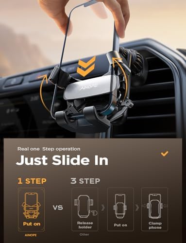 AINOPE 2024 Gravity Car Phone Holder Mount – Secure & Stylish Air Vent Accessory for i Phone 16 Pro Max, 15, 14, 13 – Effortless One-Handed Operation with Adjustable Clips – Enhanced Safety & Compatibility for Modern Drivers