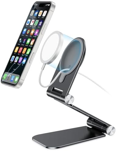 Stand for MagSafe Charger, OMOTON Foldable Phone Stand Holder for MagSafe Accessories， Compatible with iPhone 15/14/13/12 Pro Max/Pro/Mini, Charger for MagSafe Not Included, Black – Enhanced Compatibility and Speed