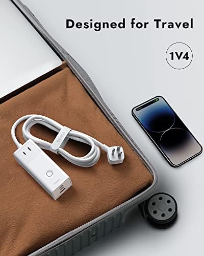 Baseus 1200 J Surge Protector Power Strip – PD 40 W USB-C Fast Charging Station with 3 AC Outlets & 3 USB Ports for Ultimate Device Compatibility in Home, Office, or Dorm Room – Safe, Efficient, and Compact Charging Solution