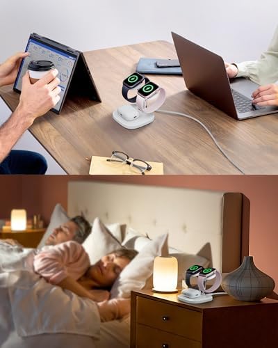 Revolutionize Your Charging Routine with the Swan Scout 3-in-1 Wireless Charging Station – Fast Dual Charger for Apple Watch Ultra 2/10/9 & Air Pods Pro 2/3/2 in Elegant White and Silver – Compact Design, Rapid Power Boosts, and Enhanced Safety Features for Modern Living