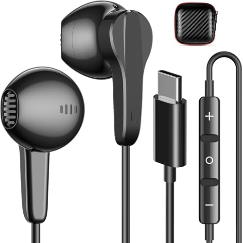 Elevate Your Audio Experience with Pink USB-C Wired Earbuds – Hi-Fi Stereo Sound with Built-in Microphone, Volume Control & Tangle-Free Magnetic Design for i Phone 16/15 Plus & Android Devices – Ideal for Calls, Music, and Podcasts