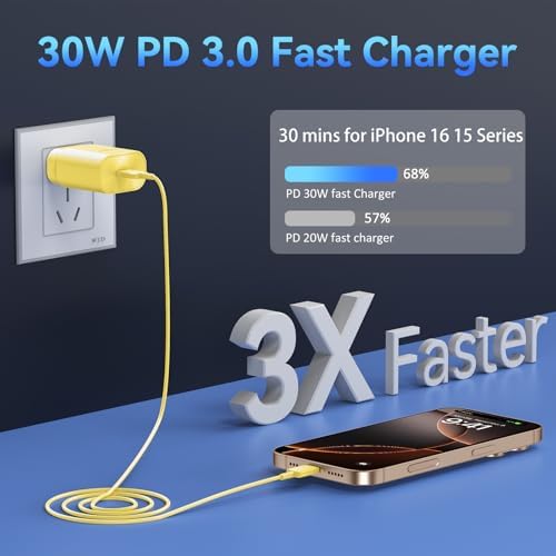 30 W Ultra-Fast USB C Wall Charger with 10 FT Cable in Stylish Purple Gradient | Rapid Charging Solution for Phone 15 Series & S24 Ultra Plus | Compact & Versatile Power Adapter for Modern Devices