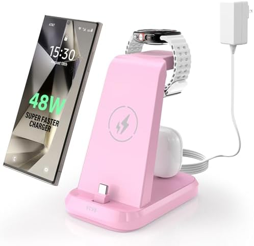 48 W Ultra-Fast 3-in-1 Charging Station for Samsung Devices – Efficiently Charge Galaxy S24/S23/S22/S21, Note20, Z Flip 5, Galaxy Watch Ultra/7/6/5/4/3, Buds2/Pro with High-Speed USB C Dock – Optimal Design for Home and Travel