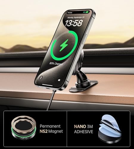 Revolutionary Qi2 Certified 15 W Mag Safe Wireless Car Mount Charger – 360° Rotatable Design for i Phone 12 to 16 Series, Perfect for Dash & Vent Installation – Ultimate Magnetic Charging Solution for Modern Drivers