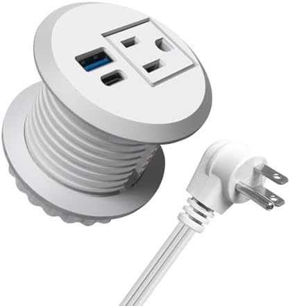 Revolutionize Your Workspace with 2-Inch Desktop Power Grommet – Fast-Charging 20 W USB-C Outlet, 6.5 FT Extension Cord, 45° Flat Plug, ETL Listed for Ultimate Safety and Compatibility – Ideal Recessed Desk Solution for Conference Rooms and Nightstands