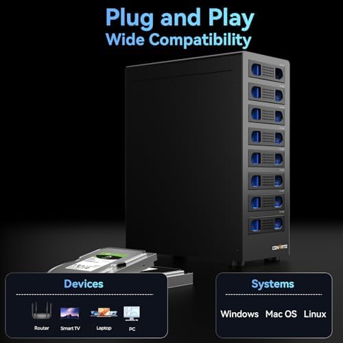 Sleek Aluminum Dual Bay Hard Drive Enclosure with Cooling Fan for 2.5”/3.5” SATA HDD/SSD – Tool-Free USB A/C 3.0 External Storage, Hot-Swappable, Daisy Chain Expansion – Ultimate Data Solution for Professionals and Casual Users