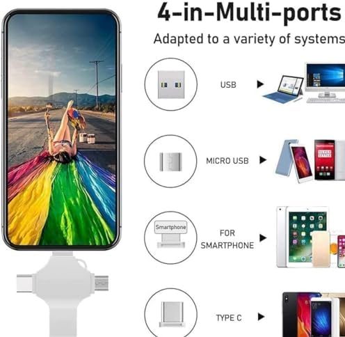 High-Speed 64 GB USB Flash Drive Photo Stick – Versatile 4-in-1 USB 3.0 Memory Stick for i Phone, i Pad, Android, and Computers – Effortless Data Transfer and Storage Solution for Photos, Videos, and Documents – Compact, Durable Design for On-the-Go Convenience