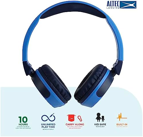 Kid-Safe Wireless Bluetooth Headphones by Altec Lansing – Exceptional Audio for Young Listeners with Volume Limiting Technology – Compact, Foldable Design Perfect for Travel and Everyday Adventures – Compatible with All Devices for Versatile Enjoyment