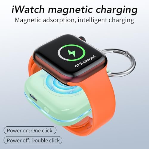 HUOTO Compact Magnetic Wireless Charger for Apple Watch – 1200 m Ah Portable Power Bank Keychain, Compatible with Series 10/9/8/Ultra 2/Ultra/7/6/5/4/3/2/SE, Ideal Travel Accessory for Effortless Charging On-the-Go