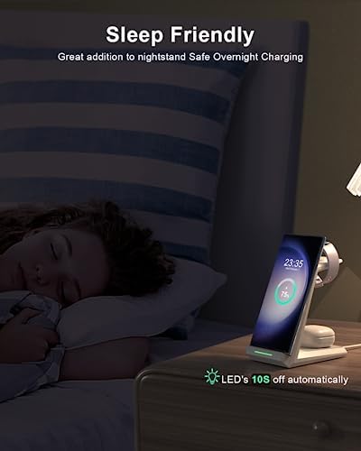 ADADPU 3-in-1 Wireless Charging Station for Samsung Devices – Fast Charging Dock for Galaxy S25, S24, S23, S22, S21, Galaxy Watch Series 7/6/5/4/3/Pro & Galaxy Buds – Includes 5 ft Cable & Adapter for Enhanced Efficiency and Connectivity