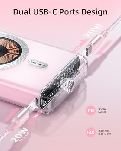 Transparent Magnetic Power Bank 10,000 m Ah – 20 W Fast Charger with Enhanced Grip for i Phone 12-16 Series – Dual USB-C Ports for Multi-Device Charging – Sleek, Travel-Friendly Design for All-Day Power – Reliable Safety Features & Aesthetic Appeal for Modern Users